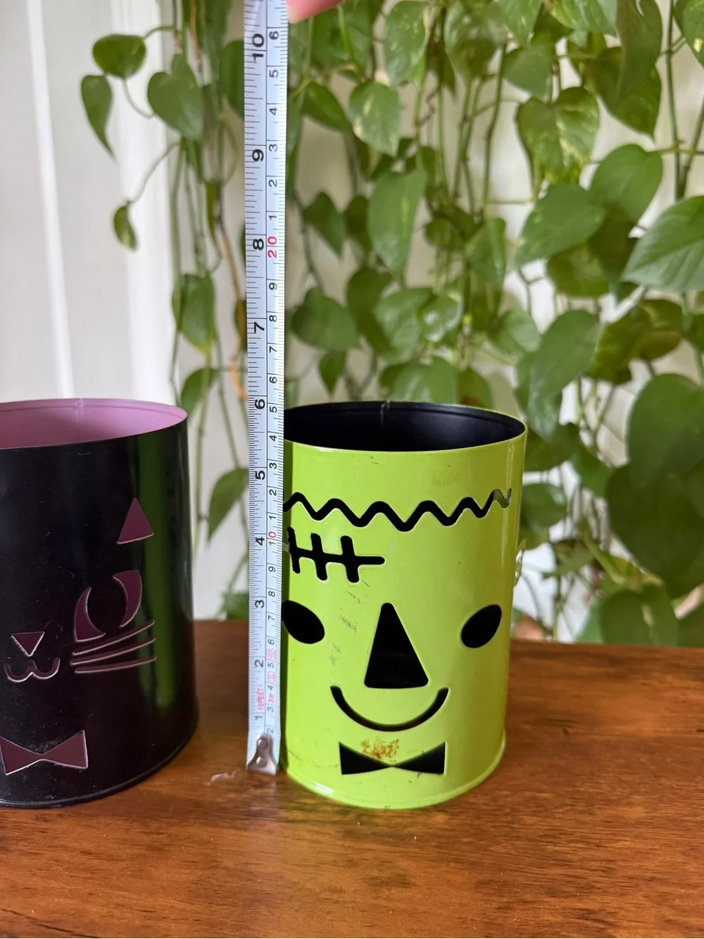 Black Cat and Lime Green Frankenstein Decorative Metal Candle Holders